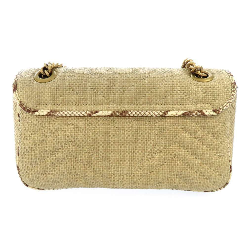 Gucci GG Marmont Chain Shoulder Bag Raffia Python Beige - Picture 3 of 9